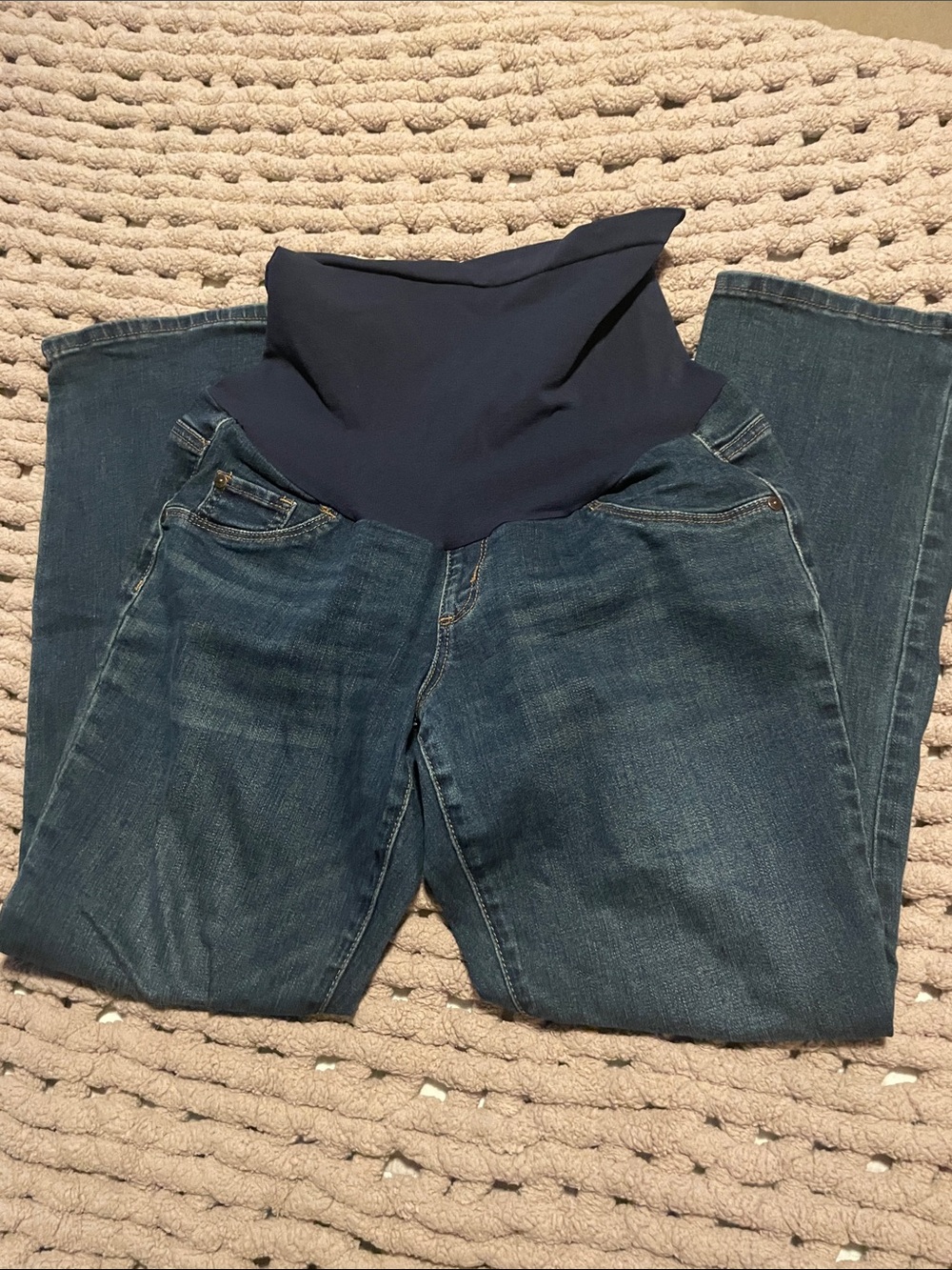 Maternity Dark Blue Stretch Panel Jeans Straight Petite (Short) Large